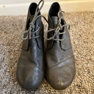 Toms Silvery Brown Wedge Heel Ankle Boots